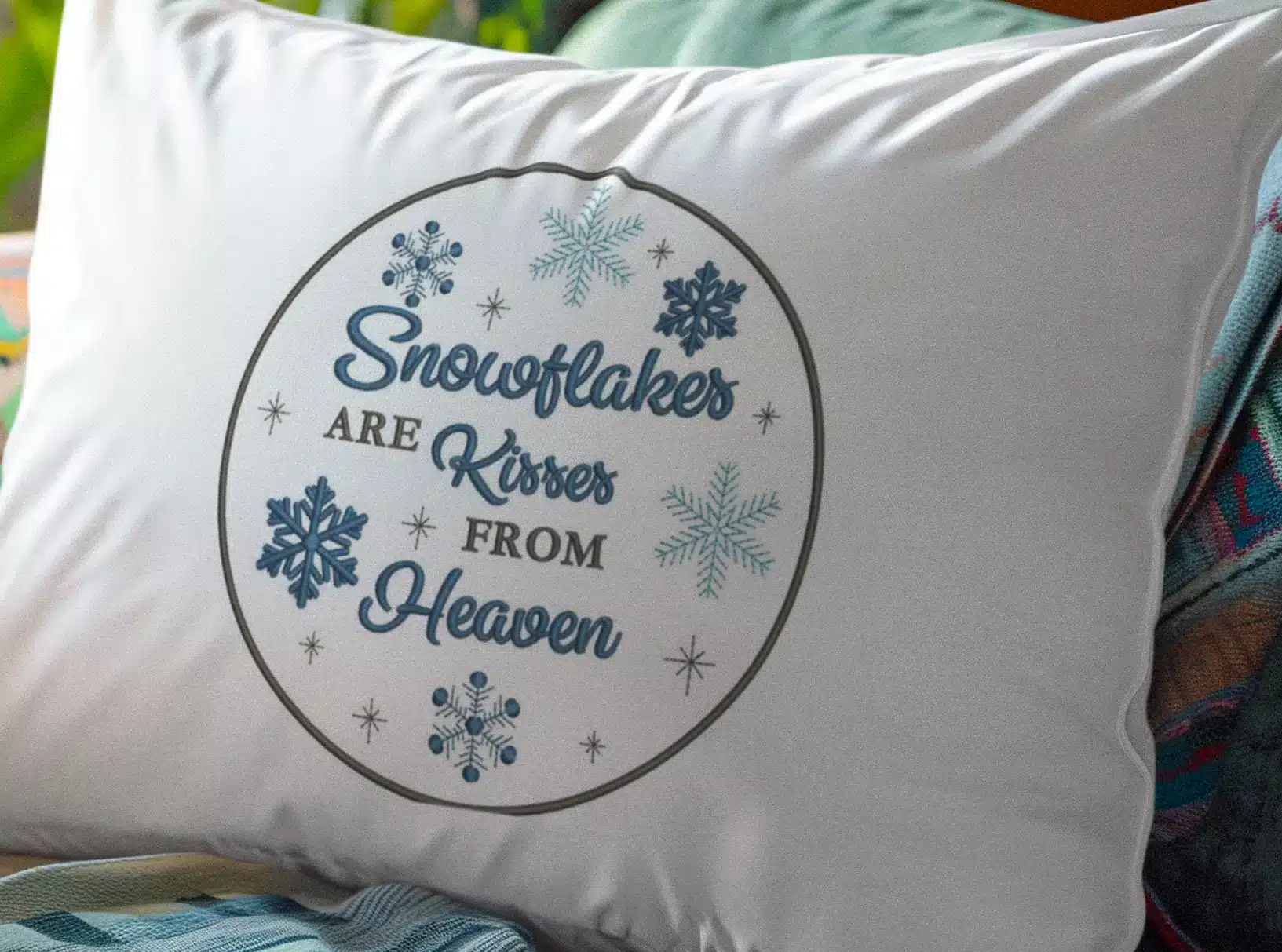 "Snowflakes Are Kisses From Heaven" Machine Embroidery Design | Winter Quote Pattern - Image 4