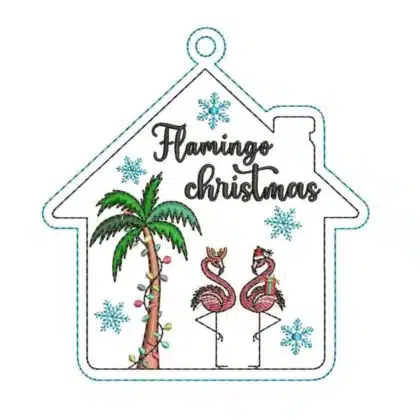 Flamingo Christmas Ornament Embroidery Design | Tropical Christmas